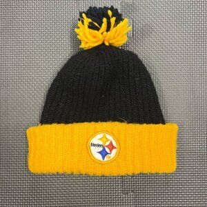 Pittsburgh Steelers Black & Yellow Knit Beanie With Pom & Logo Patch